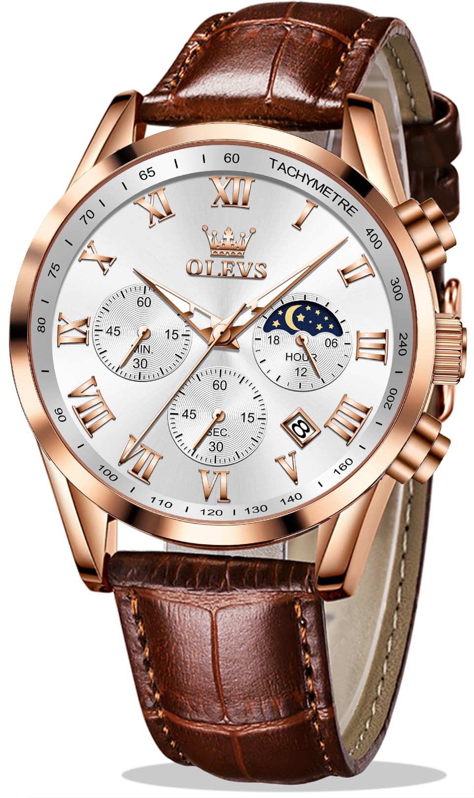 HOTOLEVS Men's Leather Analog Quartz Watch Luxury Chronograph Watch Waterproof