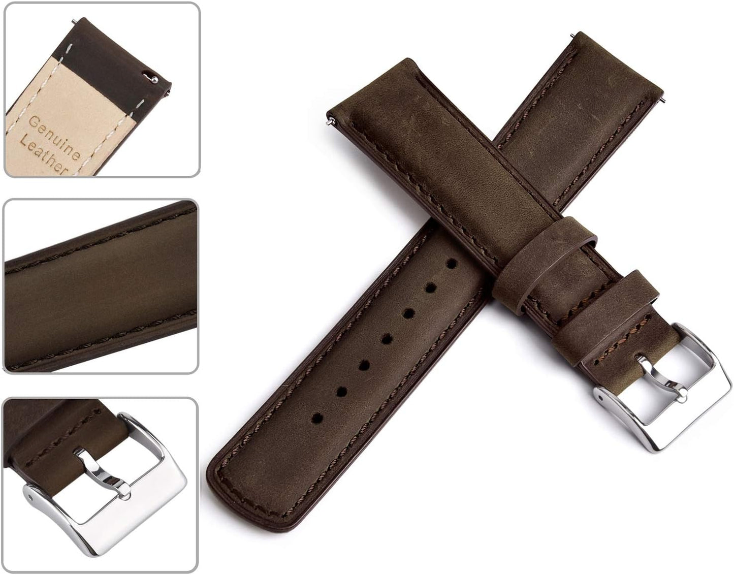 HOTRitche Christmas Gift Quick Release Leather Watch Bands Genuine Watch Straps for Men Women Top Grain Leather Watch Strap, White Elephant Gifts, Stocking Stuffers for Men, Father's Day gifts