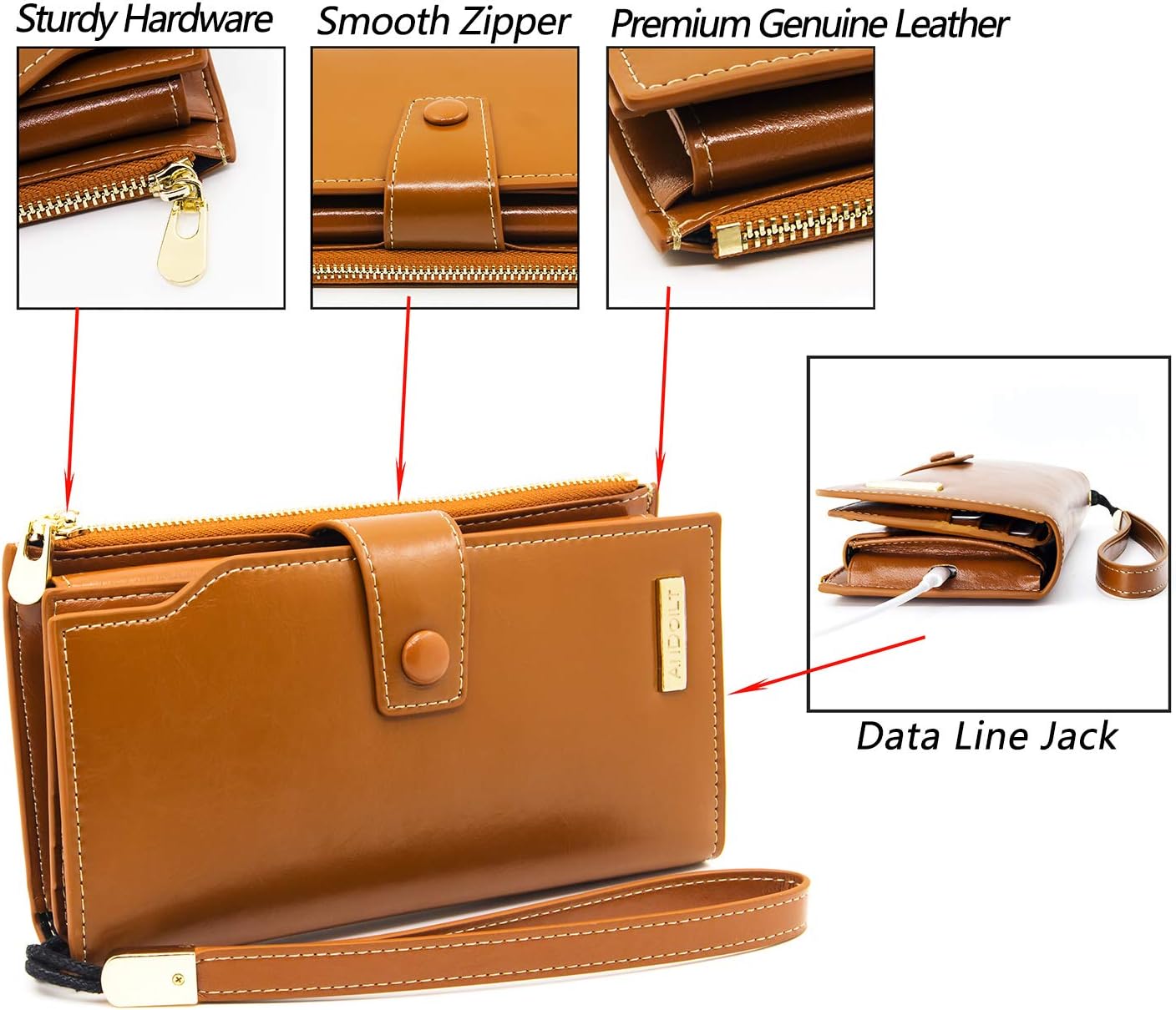 HOTANDOILT Women's RFID Blocking Large Capacity Luxury Wax Genuine Leather Clutch Wallet Card Holder Organizer Ladies Purse
