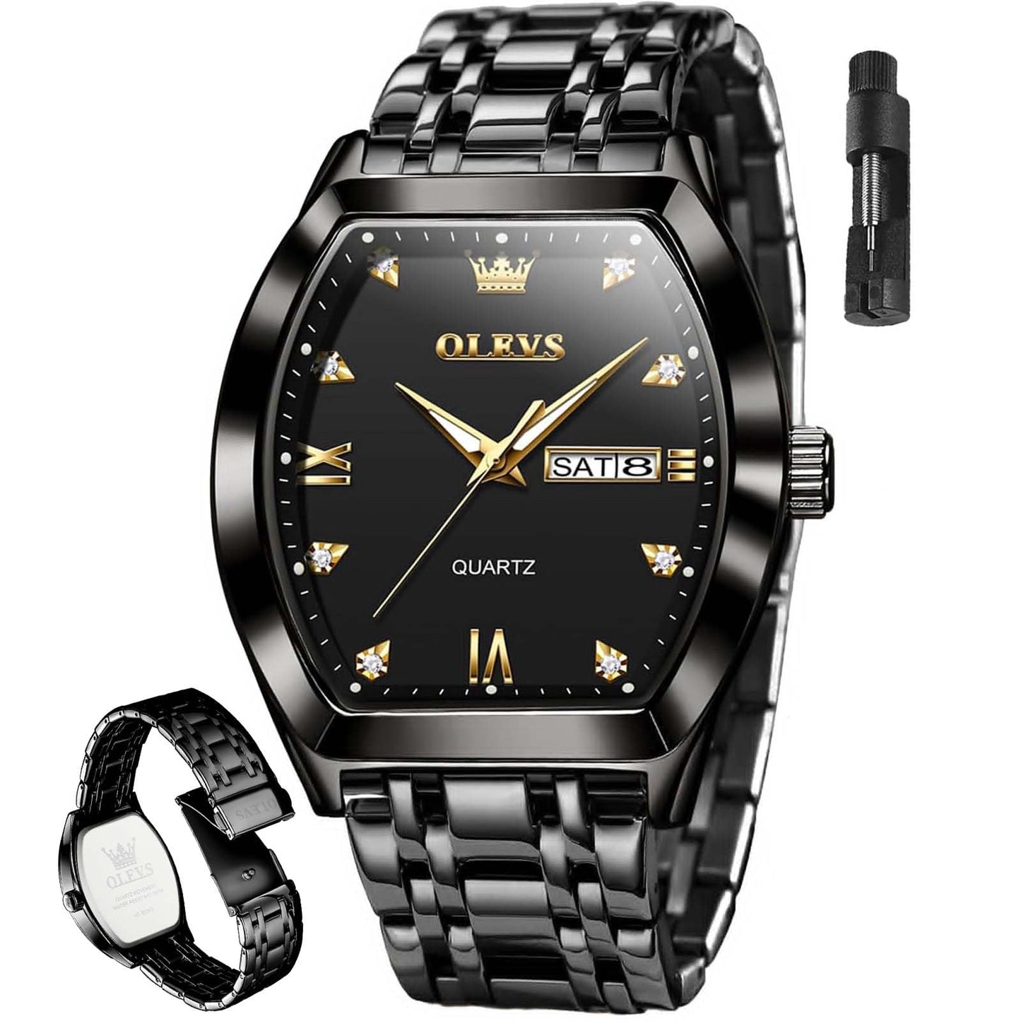 HOTOLEVS Mens Watches Luxury Business Analog Quartz Watches for Men with Stainless Steel Dress Date Waterproof Luminous Wrist Watches | Luxury Rectangle Face Tonneau Silver or Gold Stainless Steel Dress Watches for Men Roman Numerals with Black/Blue/White