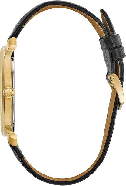 HOTBulova Men's Classic 3-Hand Quartz Black Leather Strap Watch, Roman Numeral Markers, 41mm