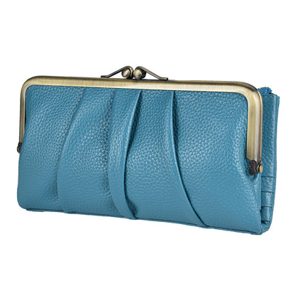 HOTEASTNIGHTS Soft Leather Wallets for Women Compact Bifold RFID Clutch Wallet Ladies Coin Purse with Zipper and Kiss Lock