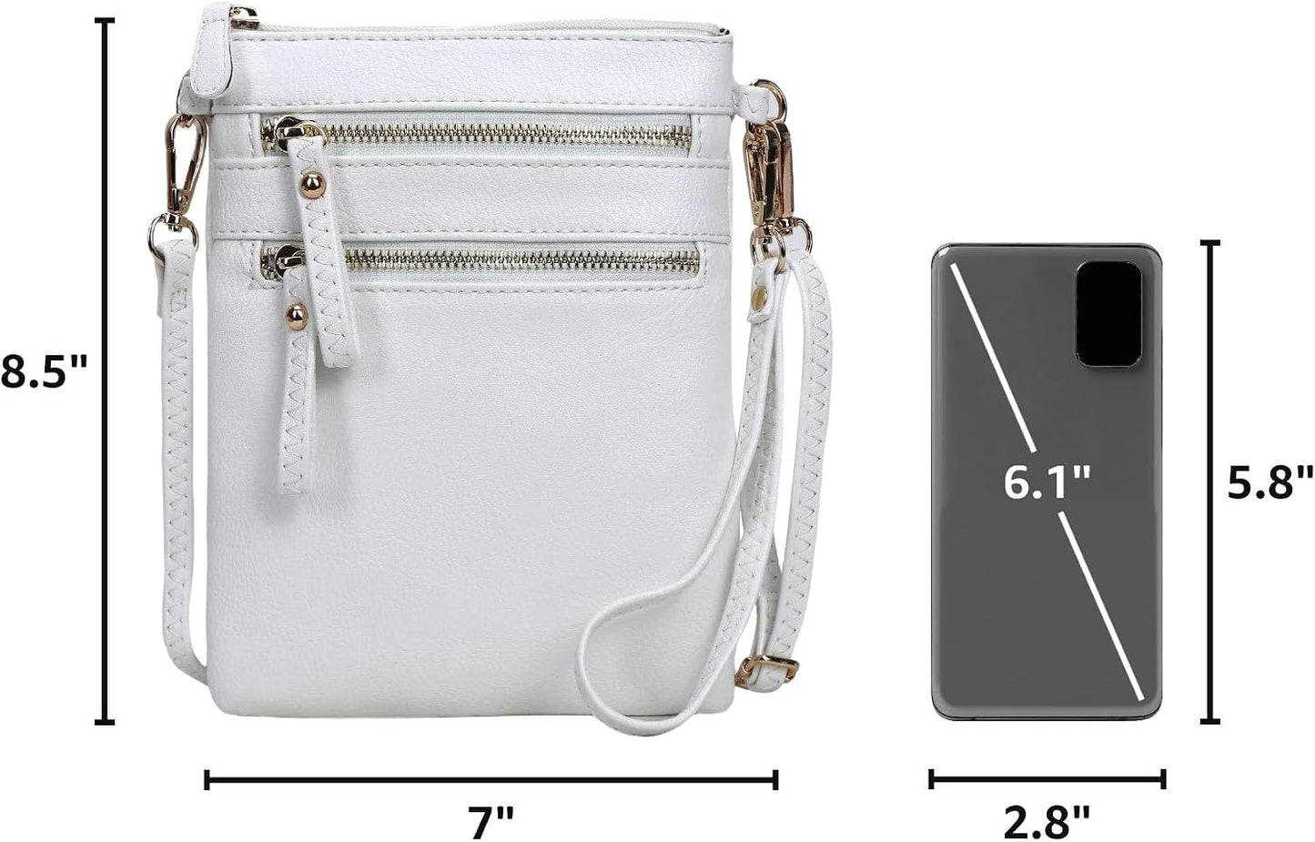 HOTSolene Small Crossbody Bag for Women, Multi Zip Pockets with Detachable Wristlet, Lightweight Travel Purse, Cell Phone Pouch