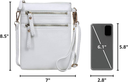 HOTSolene Small Crossbody Bag for Women, Multi Zip Pockets with Detachable Wristlet, Lightweight Travel Purse, Cell Phone Pouch