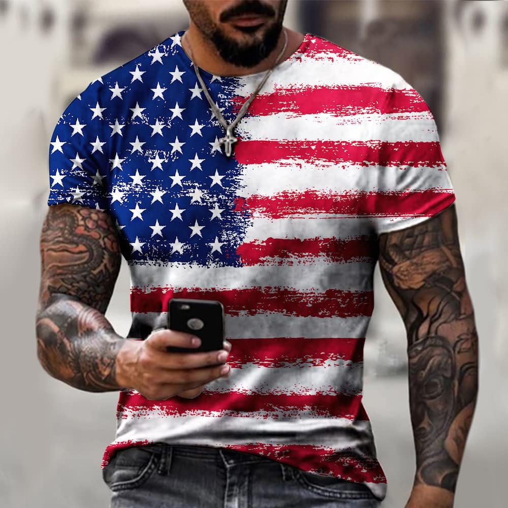 HOTMen's Short Sleeve Patriotic American Design with Eagle and Flag Premium T-Shirt