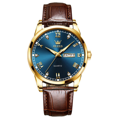 HOTQBAIZI Men's Casual Leather Watch, Easy to Read Three-Hand Analog Stainless Steel Watches for Men, Minimalist Day Date Waterproof Luminous Mens Quartz Wristwatch