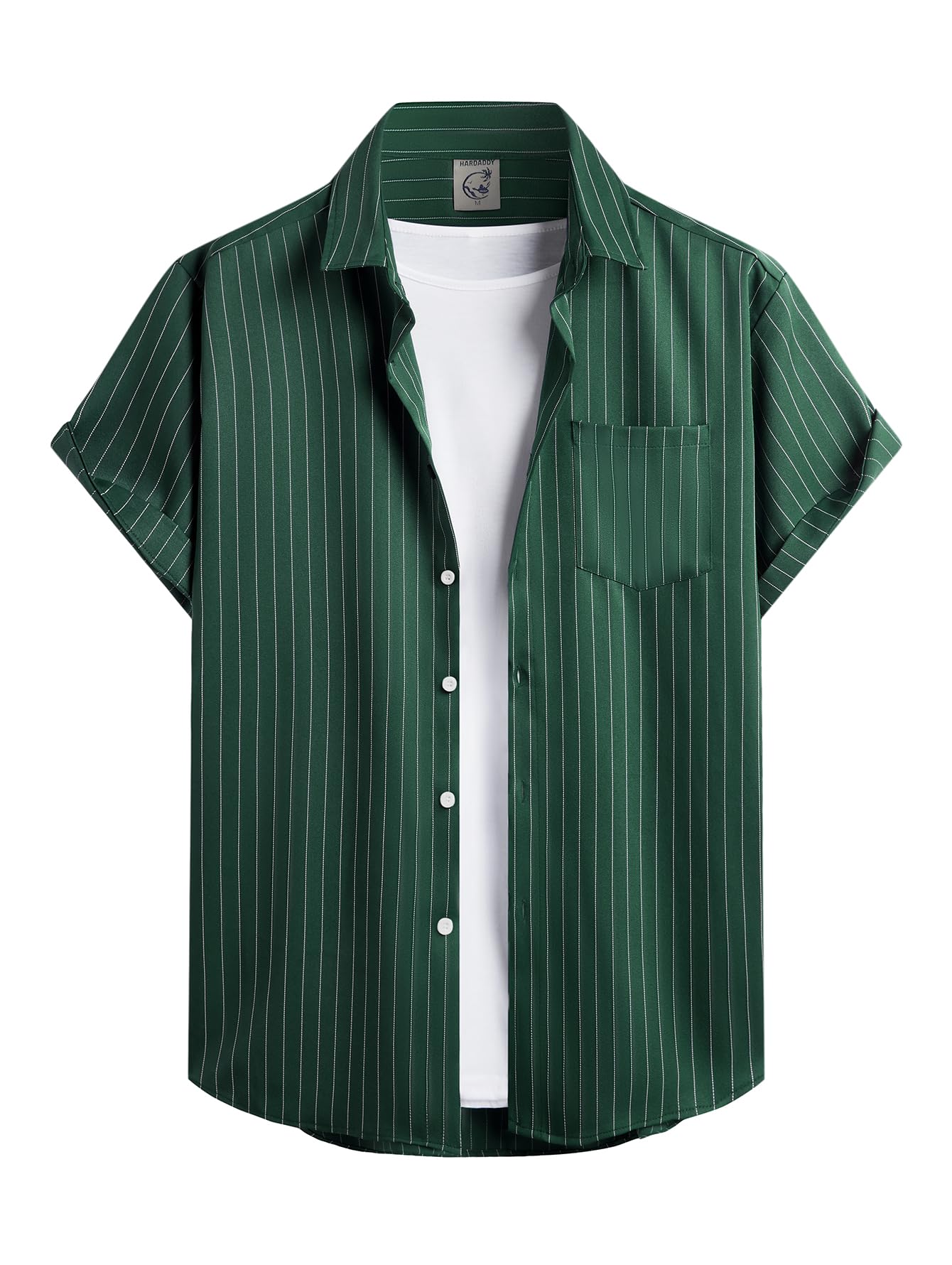 HOTHardaddy Men's Casual Striped Shirts Button Down Short Sleeve Blouse Summer Hawaiian Shirt