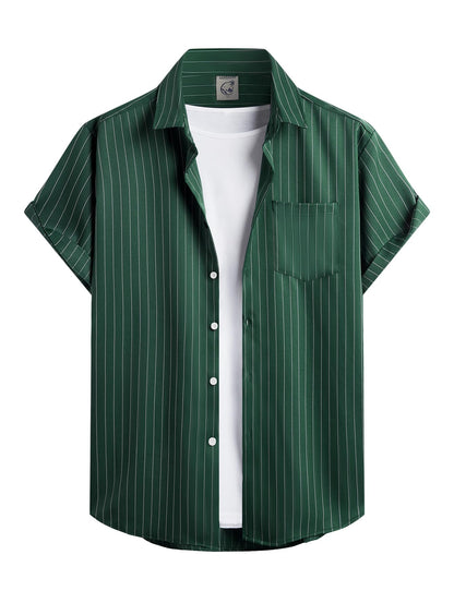HOTHardaddy Men's Casual Striped Shirts Button Down Short Sleeve Blouse Summer Hawaiian Shirt