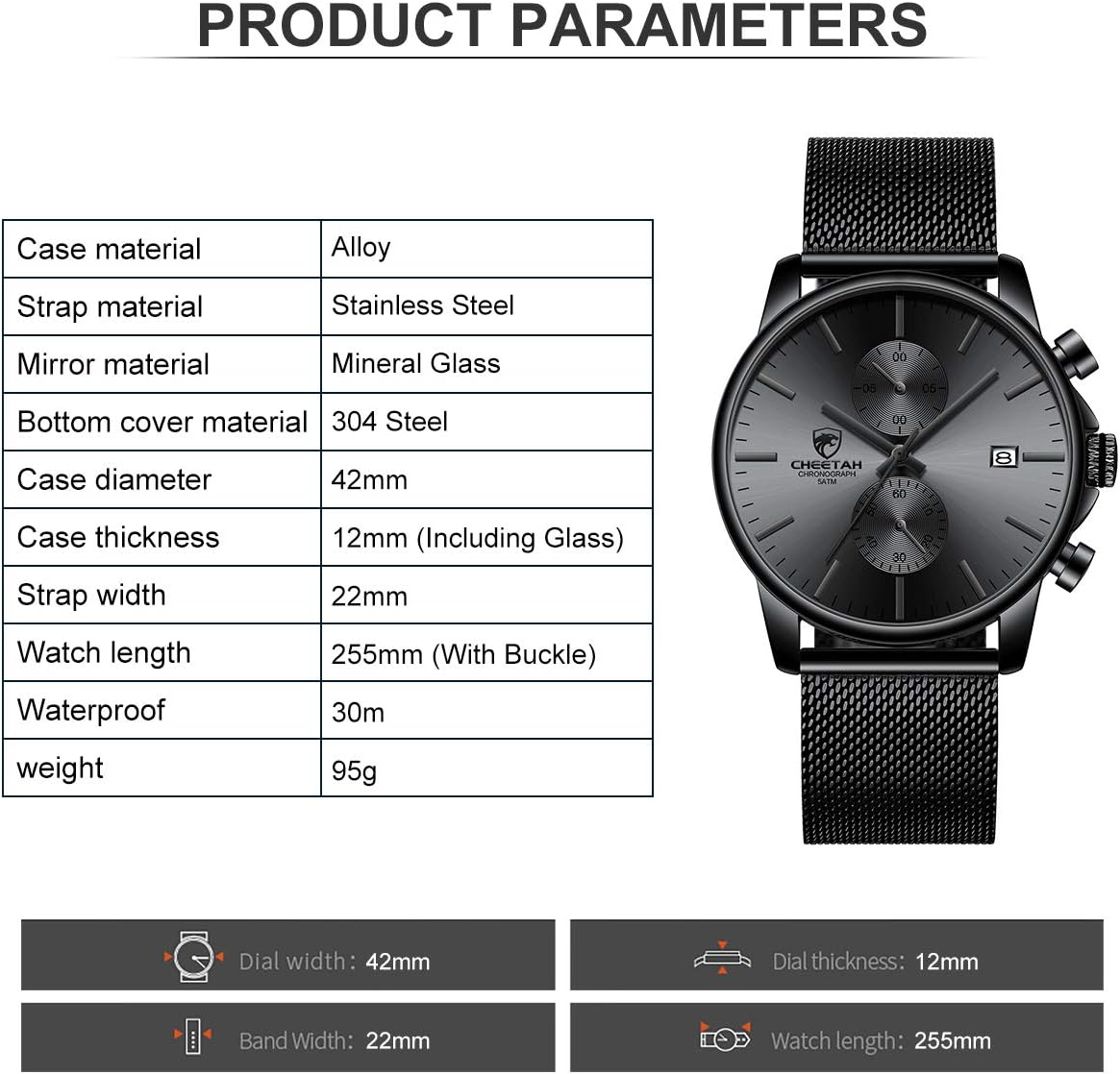 HOTGOLDEN HOUR Mens Watch Fashion Sleek Minimalist Quartz Analog Mesh Stainless Steel Waterproof Chronograph Watches for Men with Auto Date