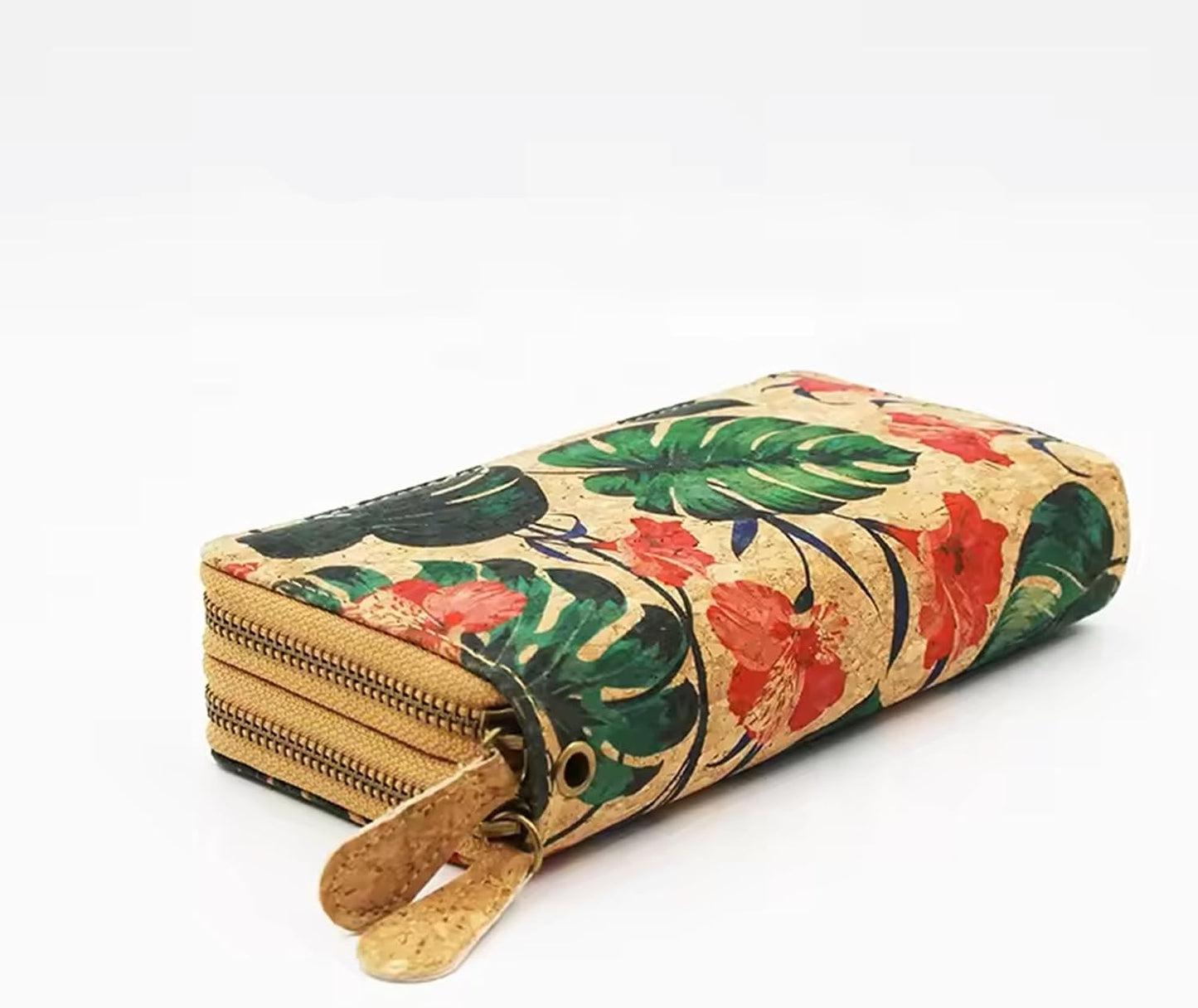 HOTHandmade Cork double zipper wallet, 100% Cork Lightweight durable, natural vegan organic sustainable Eco friendly gift