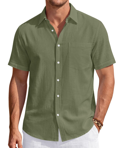 HOTJ.VER Mens Linen Shirt Short Sleeve Button Down Casual Summer Shirts | Cotton Linen, Untucked, Big Tall, from Beach Camp Vacation, Cruise Fishing, Work Office, to Wedding Party Family, with Pocket