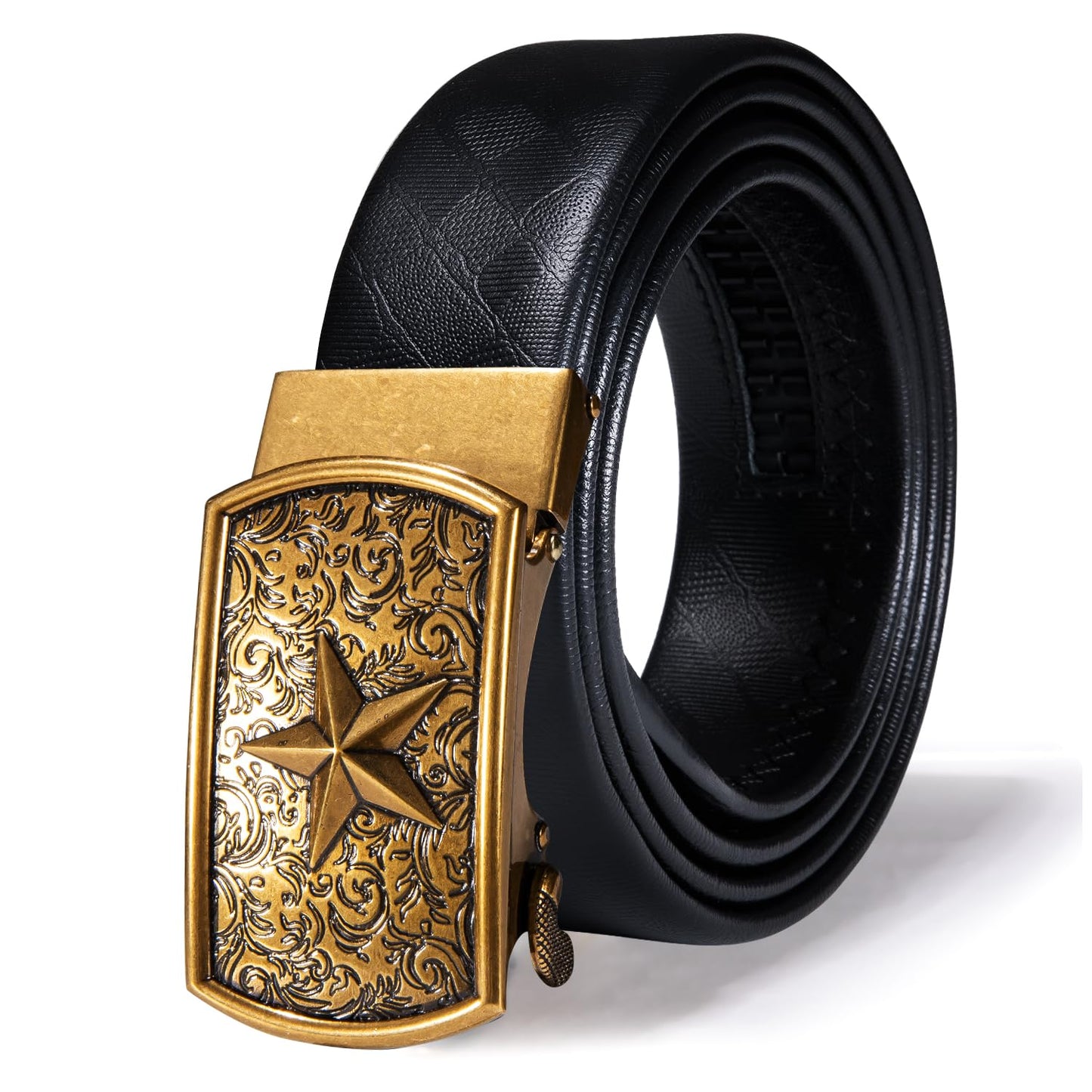 HOTDubulle Designer Mens Belts, Sliding Automatic Buckle Ratchet Dress Belt TOP Genuine Leather Strap Gifts