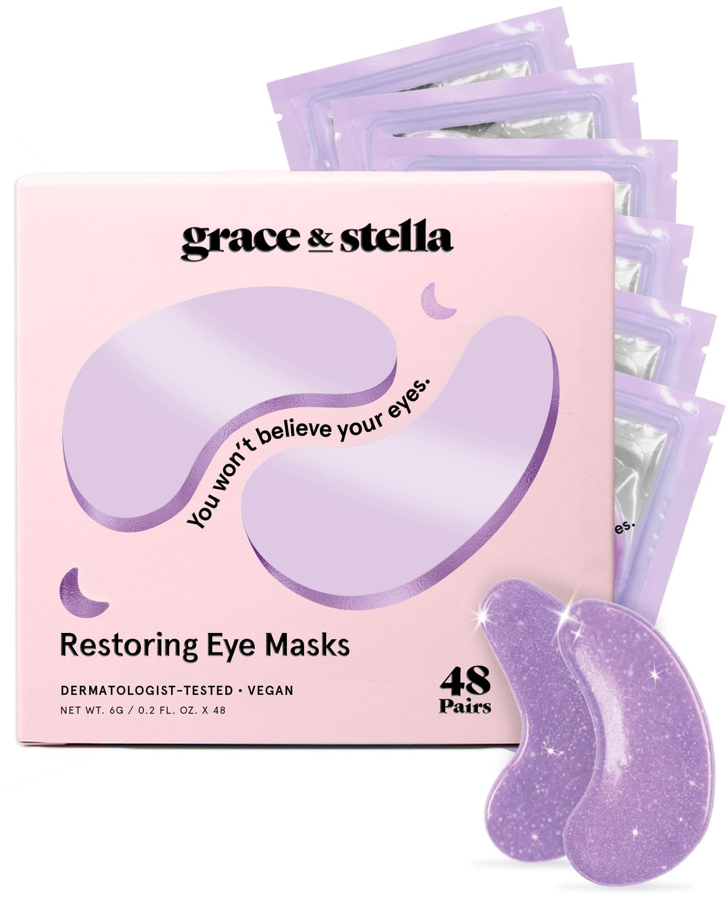 HOTgrace & stella Retinol Under Eye Patches for Puffy Eyes & Dark Circles - Restoring Gel Under Eye Masks with Hyaluronic Acid - Birthday Gifts for Women, Bachelorette Party Favors (Purple, 24 Pairs)