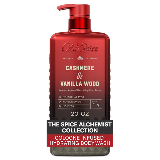 HOTOld Spice Body Wash for Men, The Spice Alchemist Collection, 24/7 Cologne Infused Hydration, No Trade Off Formula, Free of Phthalates Silicones & Dyes, Cashmere + Vanilla Wood Scent, 20 oz