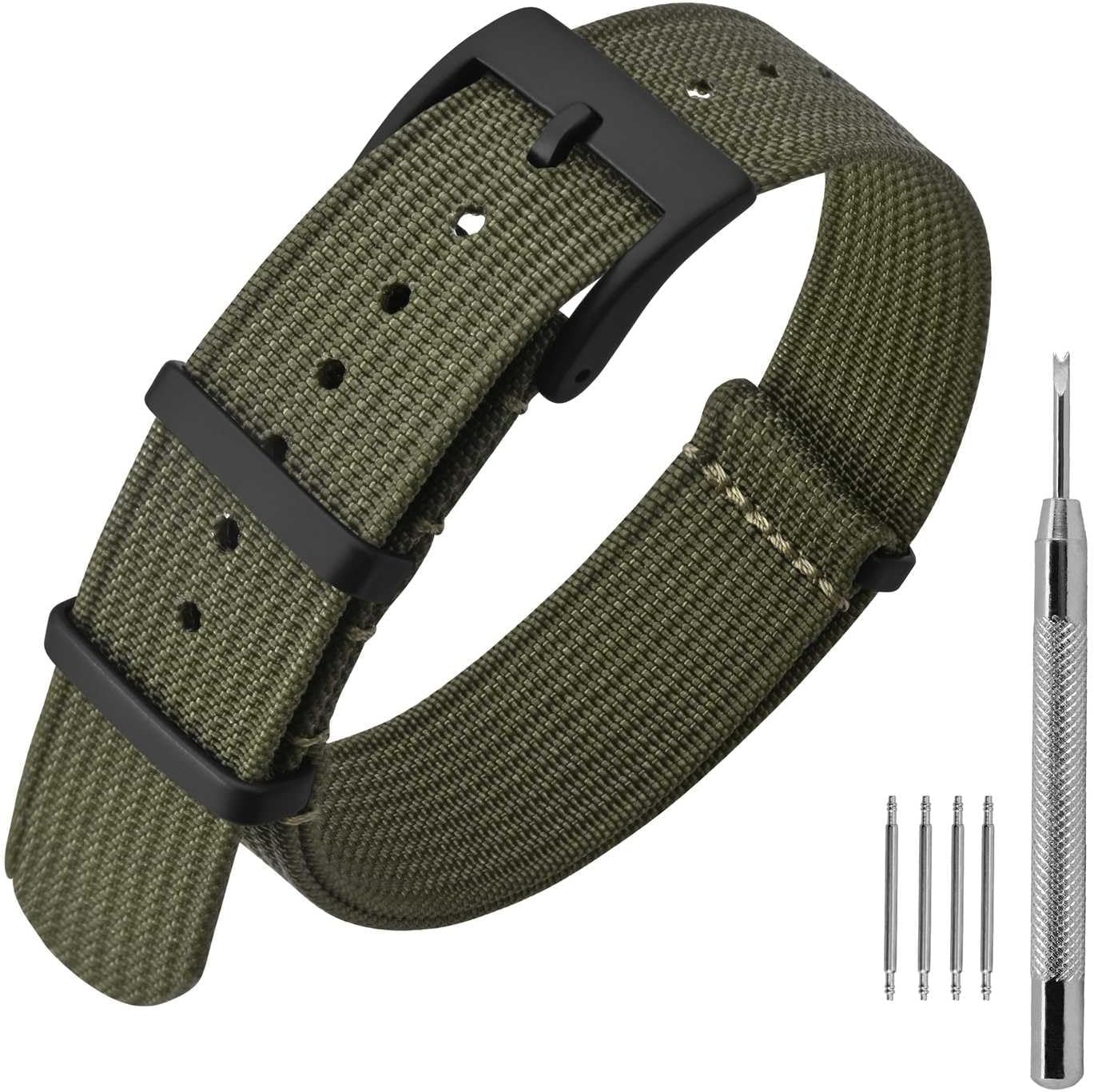 HOTANNEFIT Nylon Watch Band 16mm 18mm 20mm 22mm, One-Piece Waterproof Military Watch Straps with Heavy Buckle