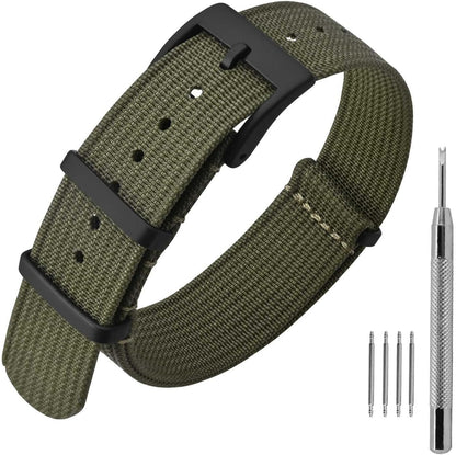 HOTANNEFIT Nylon Watch Band 16mm 18mm 20mm 22mm, One-Piece Waterproof Military Watch Straps with Heavy Buckle