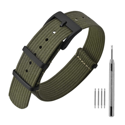 HOTANNEFIT Nylon Watch Band 16mm 18mm 20mm 22mm, One-Piece Waterproof Military Watch Straps with Heavy Buckle