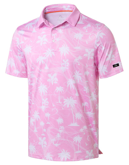 HOTObla Mens Golf Polo Shirts Short Sleeve Dry Fit Performance Moisture Wicking Casual Print Collared Golf Shirts for Men
