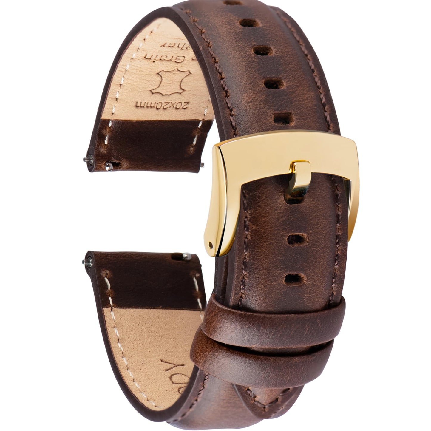 HOTOTTOODY Leather Watch Bands Quick Release, Elegant Top Grain Leather Watch Straps for Men & Women, Choice of Color & Width - 18mm, 19mm, 20mm, 21mm or 22mm Wristbands Bracelet for Watch & Smartwatch