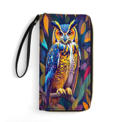 HOTColorful Owl Women's Wallet Wristlet Zipper Purse with Hand Strap Travel Credit Card Holder for Daily Use Gifts