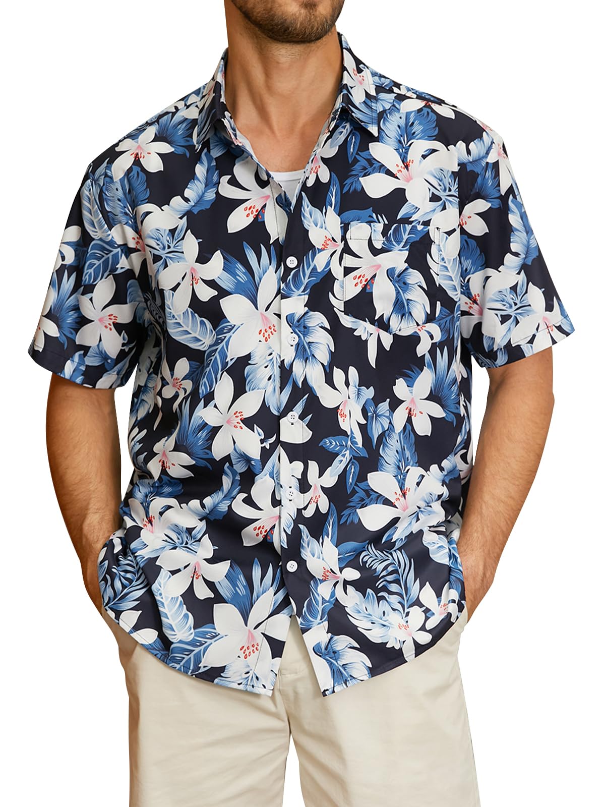 HOTHardaddy Men's Hawaiian Shirt Short Sleeves Printed Button Down Summer Beach Casual Shirts