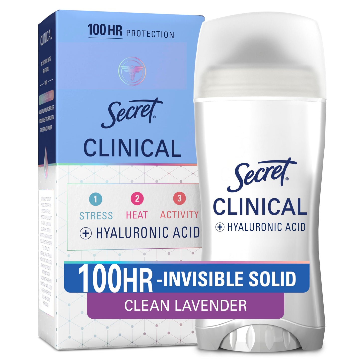 HOTSecret Clinical Strength Invisible Solid Antiperspirant Deodorant for Women, 100HR Sweat & Odor Protection, 3X Stress Protection with Hyaluronic Acid, PH Balanced, Completely Clean Scent, 2.6 oz