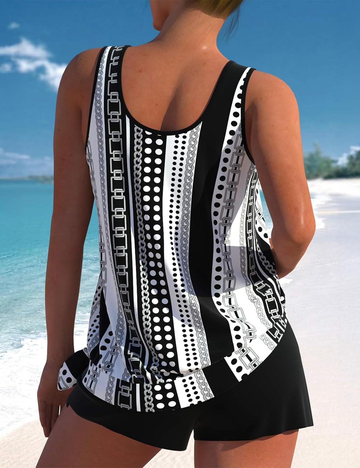 HOTROSEWE Modest Tankini Swimsuits for Women, Two Piece Athletic Womens Bathing Suits Blouson Tank Tops with Board Shorts