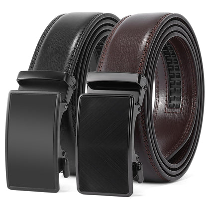 HOTSENDEFN 2 Pack Ratchet Belt Men, Men Leather Belts in Gift Set Box for Dress Casual, Size Adjustable Trim to Fit