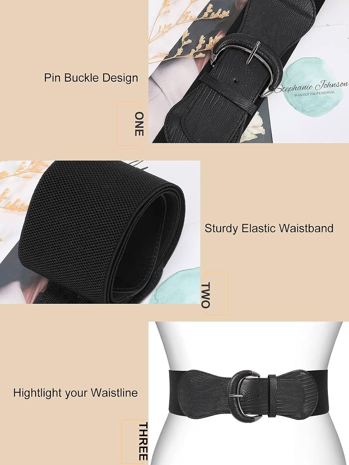 HOTWHIPPY 3 Pack 4 Pack Women Wide Elastic Waist Belt Vintage Stretchy Belt Waistband for Ladies Dresses