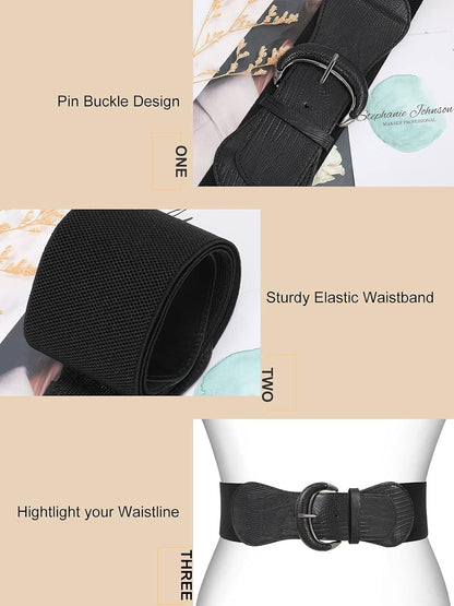 HOTWHIPPY 3 Pack 4 Pack Women Wide Elastic Waist Belt Vintage Stretchy Belt Waistband for Ladies Dresses