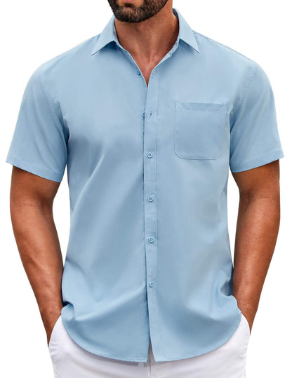 HOTCOOFANDY Mens Short Sleeve Casual Button Down Shirts Summer Untucked Dress Shirts with Pocket