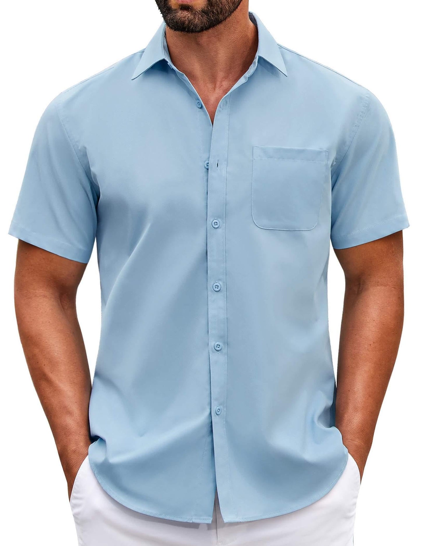 HOTCOOFANDY Mens Short Sleeve Casual Button Down Shirts Summer Untucked Dress Shirts with Pocket
