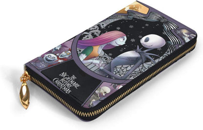 HOTNightmare Before Christmas Purse Gifts Womens Small Wallet Ladies Wristlet Clutch RFID Blocking Genuine Leather Zip Purse