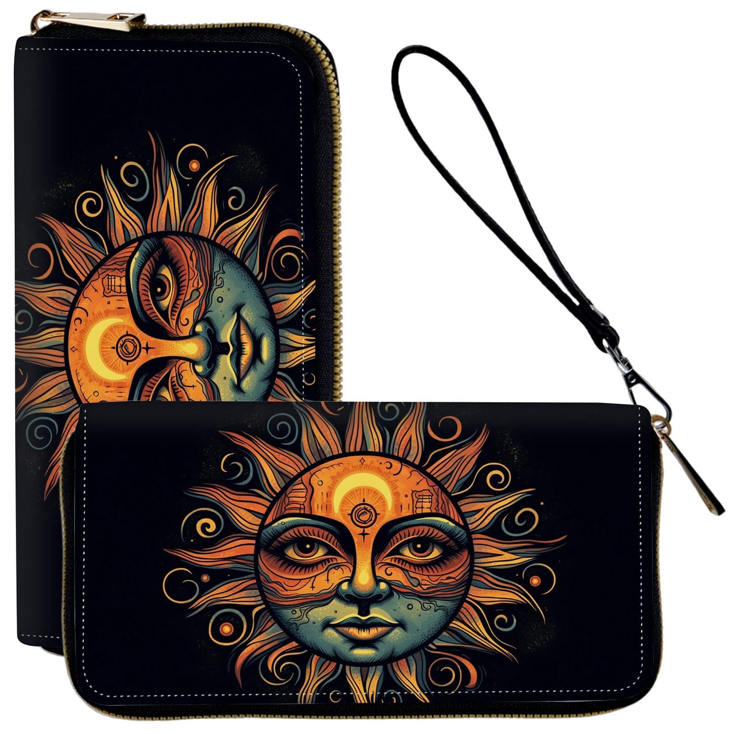 HOTLadies Wallet,Clutch Purses for Women Wallets Leather Credit Card Holder for Women Wristlet Slim Small Cute with Zipper,Thin RFID Blocking with Wrist Strap,Glitter Dragonfly Moon