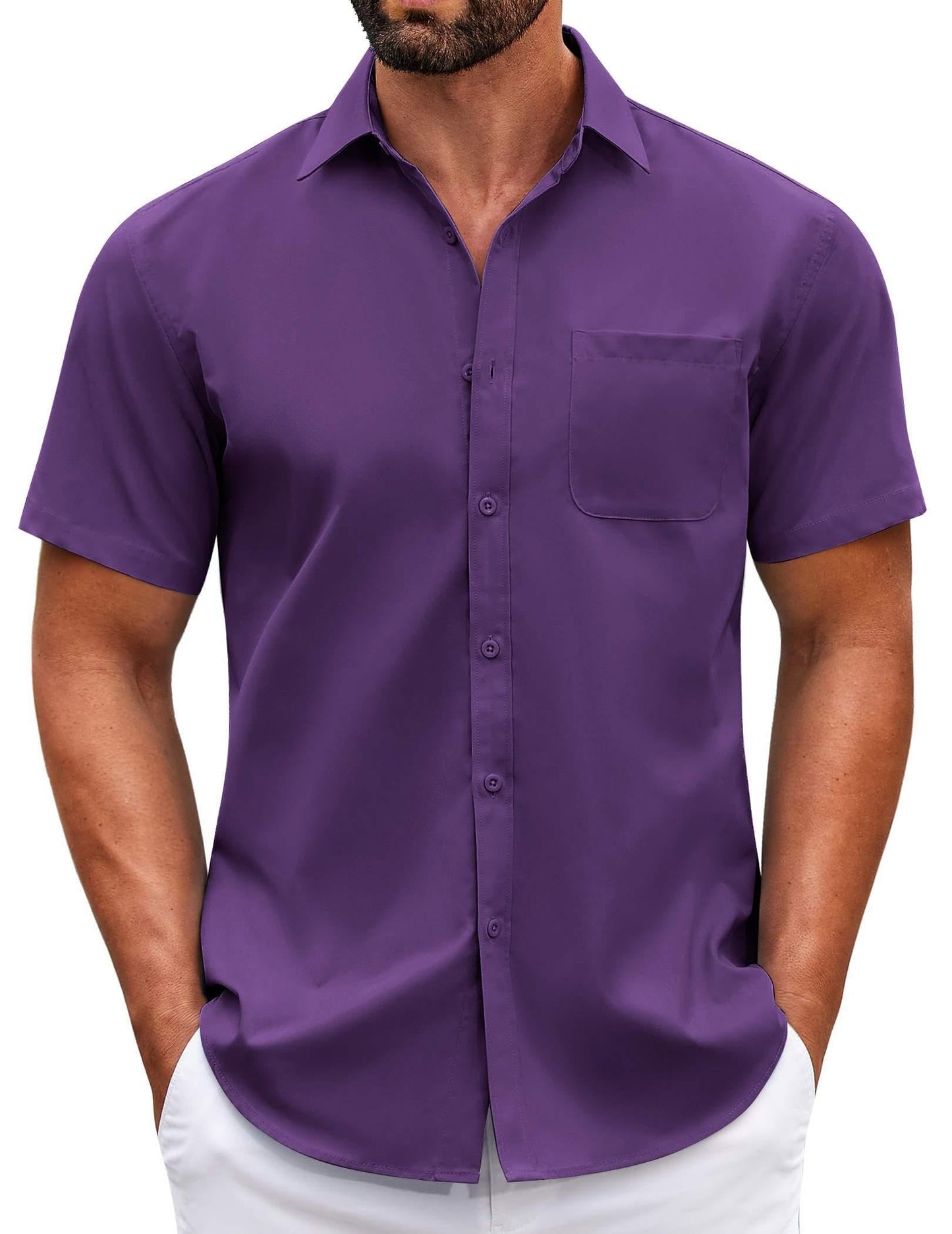 HOTCOOFANDY Mens Short Sleeve Casual Button Down Shirts Summer Untucked Dress Shirts with Pocket