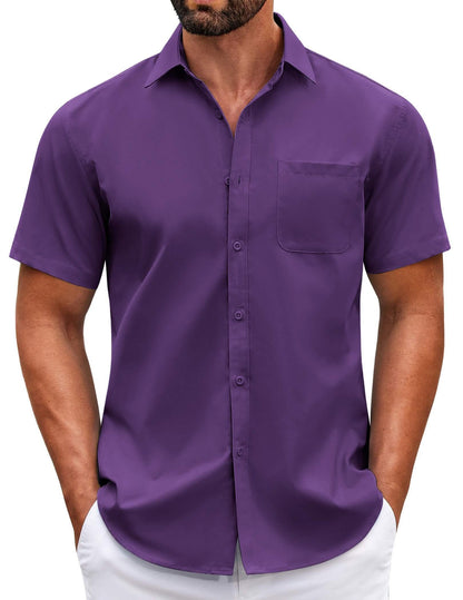HOTCOOFANDY Mens Short Sleeve Casual Button Down Shirts Summer Untucked Dress Shirts with Pocket