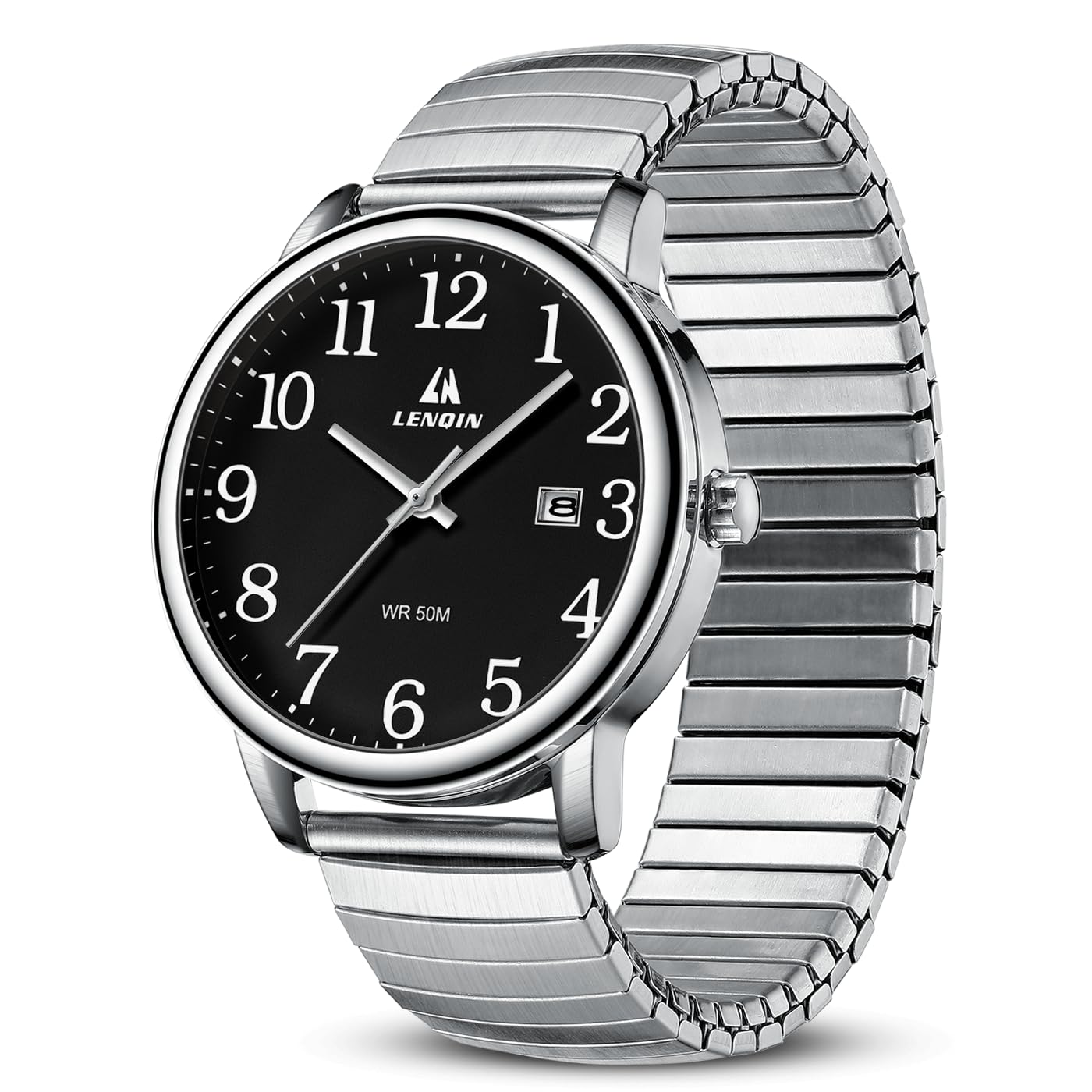 HOTLN LENQIN Mens Watches Stainless Steel Analog Quartz Watch for Men Easy Reader 38 mm Fashion Business Waterproof Men's Wrist Watches with Date and Expansion Band