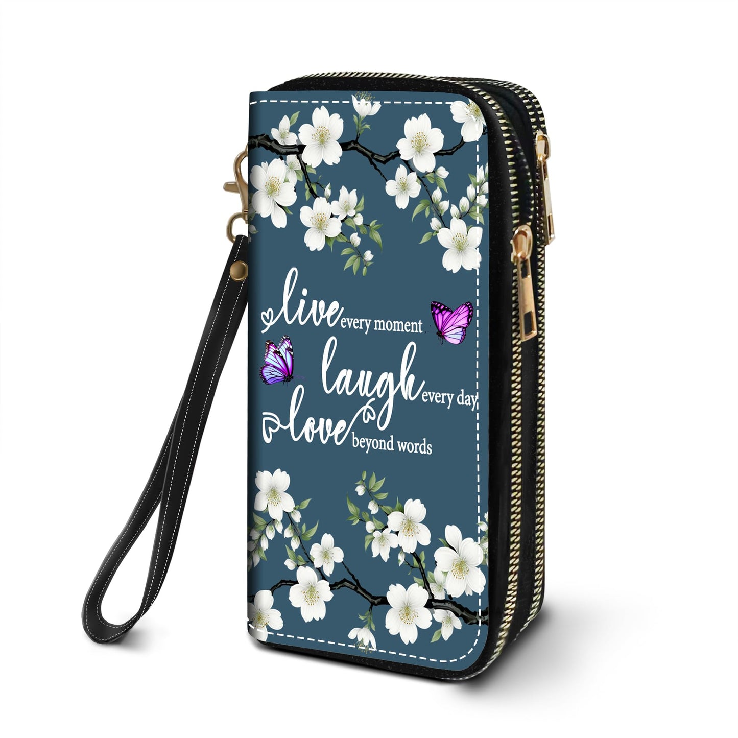 HOTWomen's Large Capacity Wallet PU Leather Double Zipper Clutch Purse Multifunctional Wallet with Removable Wristlet Strap for Smart Phone/Coin/Card/Cash, Floral Quotes Bible Verse Philippians 4-13