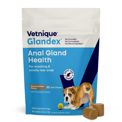 HOTVetnique Glandex for Dogs Anal Gland Chews 60ct, Pumpkin/Digestive Enzymes | Anal Gland Dog Treats, Boot the Scoot + Fishy Odor Support, Fiber, Probiotics, Quercetin + Apple Pectin, Peanut Butter
