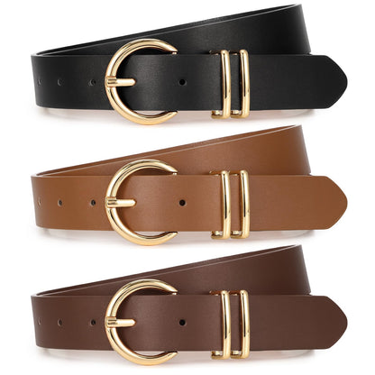 HOTXZQTIVE 3 Pack Women Belts For Jeans Dresses Pants Ladies Leather Waist Belt with Gold Buckle