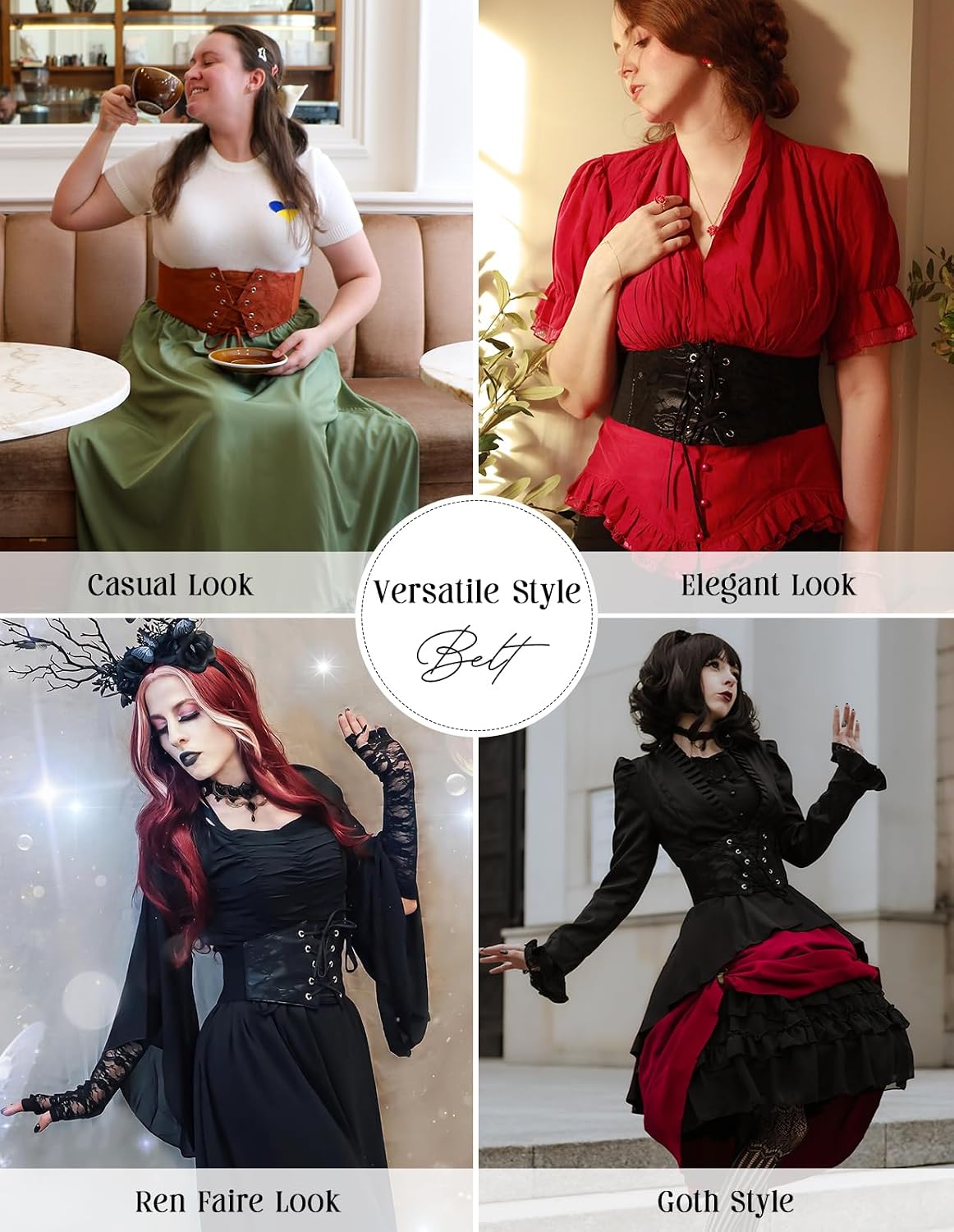 HOTGRACE KARIN Women's Elastic Wide Waist Belt Renaissance Pirate Corset Cinch Belt Cosplay Costume with Press Button