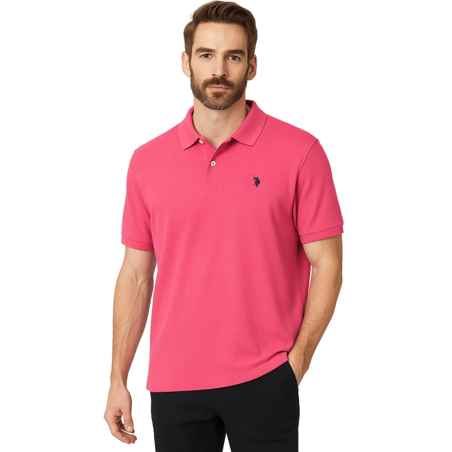 HOTU.S. Polo Assn. Men's Classic Polo Shirt, Two-Button Closure Pique Polo Shirt, Summer Fashion Golf Shirt | Two-Button Closure Pique Polo Shirt, Summer Fashion Golf Shirt