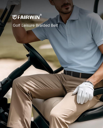 HOTFAIRWIN Men's Golf Belt, Stretch Braided Elastic Woven Casual Jeans Belts 1 3/8" Nylon Web Work Belts for Men