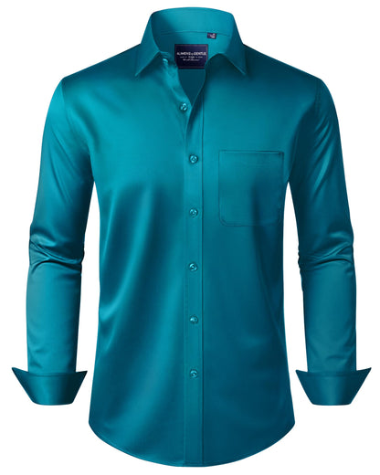 HOTAlimens & Gentle Men's Dress Shirts Long Sleeve Wrinkle-Free Stretch Shirts Solid Formal Button Down Shirt with Pocket