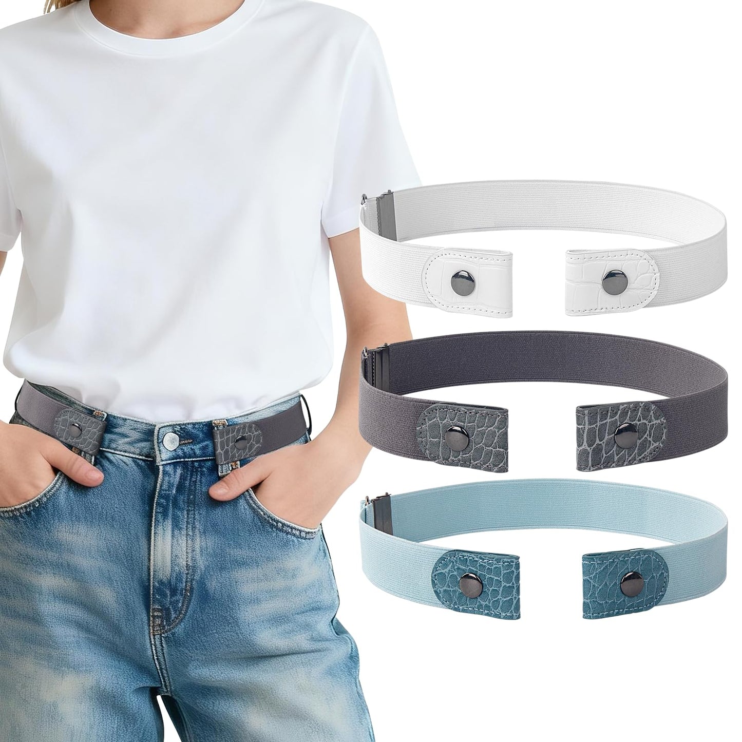 HOT3 Pieces No Buckle Elastic Stretch Belts for Men and Women, Comfortable Invisible Belts for Jeans Pants