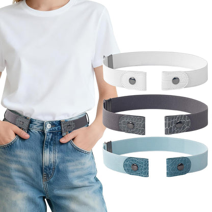 HOT3 Pieces No Buckle Elastic Stretch Belts for Men and Women, Comfortable Invisible Belts for Jeans Pants