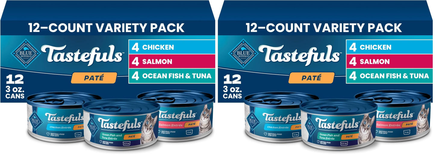 HOTBlue Buffalo Tastefuls Flaked Adult Wet Cat Food Variety Pack (Tuna, Chicken, Fish & Shrimp), Natural Ingredients Enhanced with Vitamins, Minerals & Other Nutrients, 3-oz. Each (12 Cans)