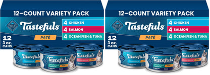 HOTBlue Buffalo Tastefuls Flaked Adult Wet Cat Food Variety Pack (Tuna, Chicken, Fish & Shrimp), Natural Ingredients Enhanced with Vitamins, Minerals & Other Nutrients, 3-oz. Each (12 Cans)