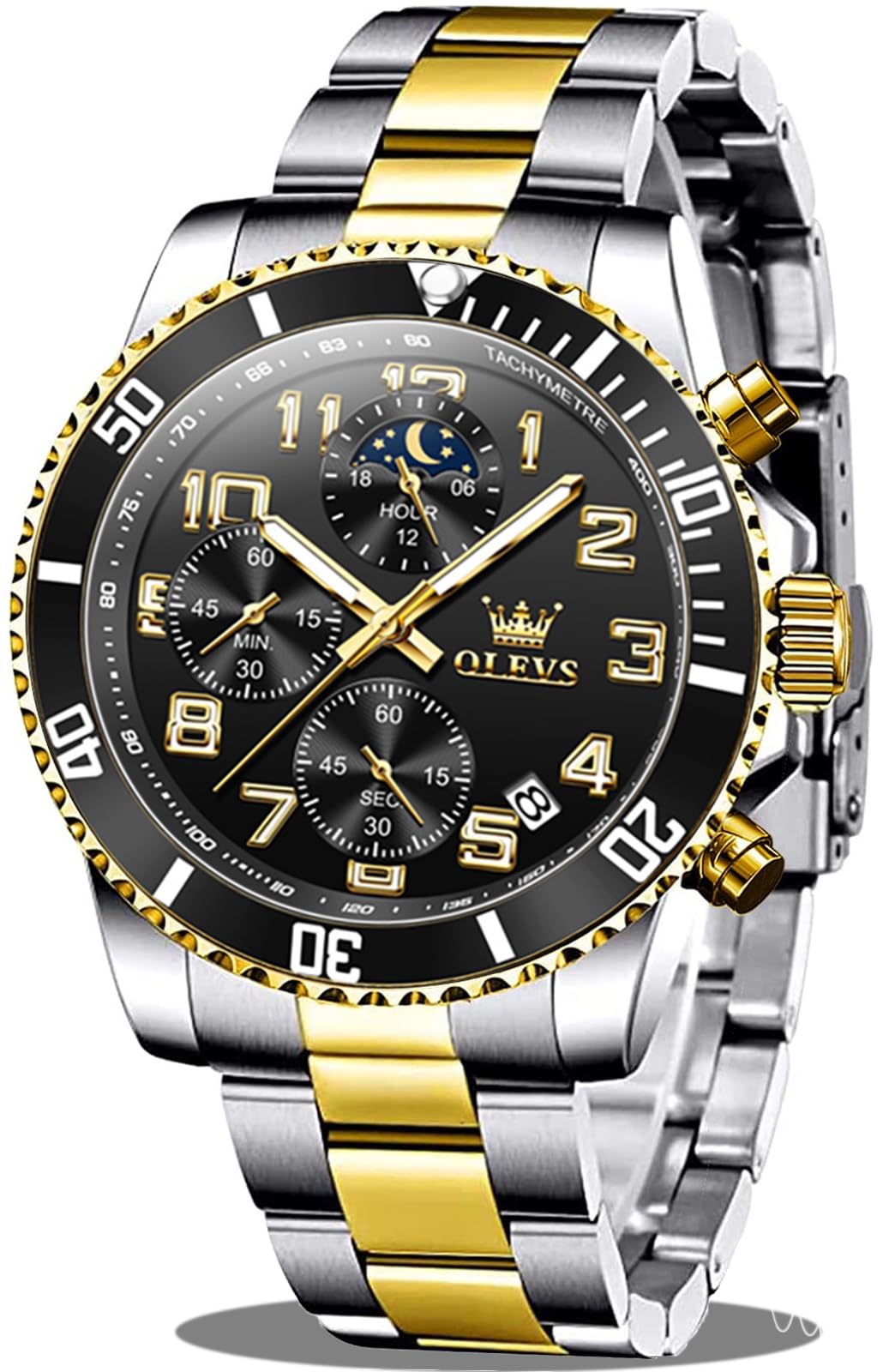 HOTOLEVS Mens Stainless Steel Watch Fashion Luxury Big Face Analog Waterproof
