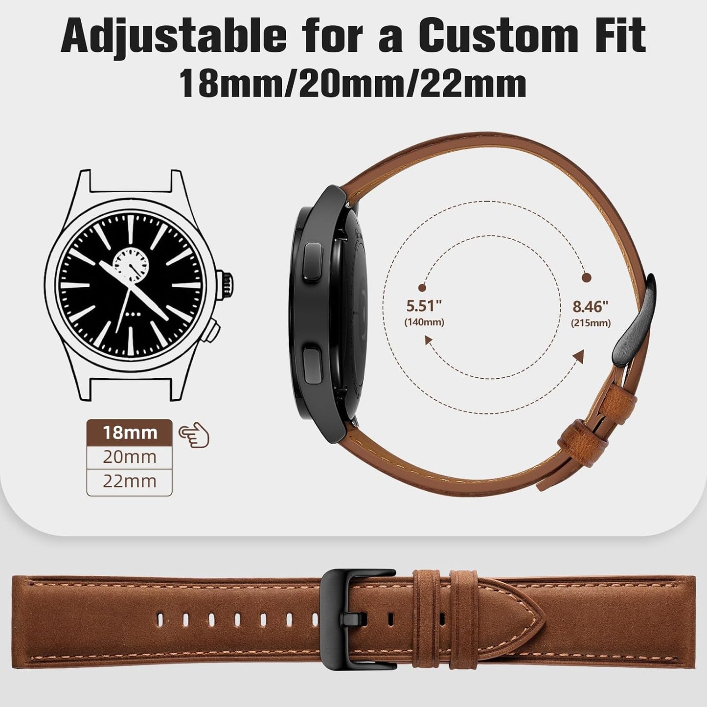 HOTGEAK 20mm 18mm 22mm Leather Band Compatible with Garmin Vivoactive 5/6/4/3 Watch Bands, Venu 4/Venu 3S/2S, Quick Release Vintage Genuine Leather Strap for Venu 3/2/Forerunner 265/165 Men Women